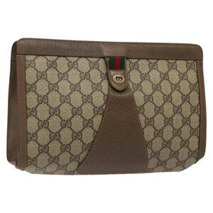 GUCCI GG Supreme Web Sherry Line Clutch Bag PVC Beige Red
